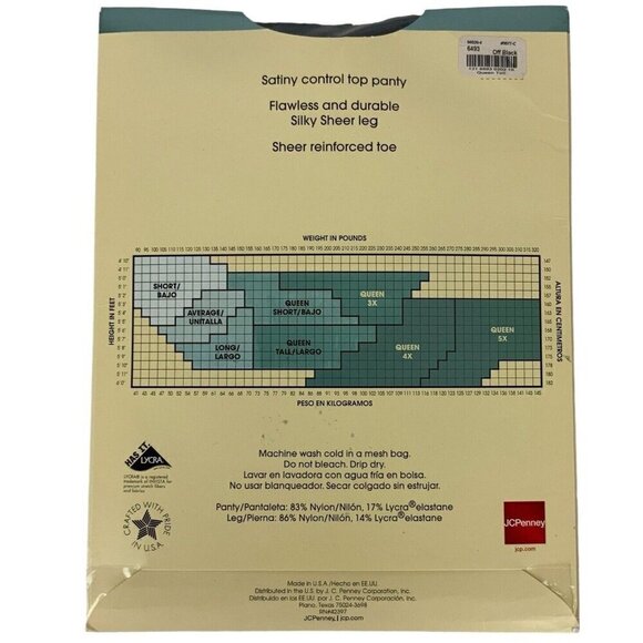 JCPenney East 5th Pantyhose Queen Tall Off Black Control Top Reinforced Toe - Picture 2 of 3